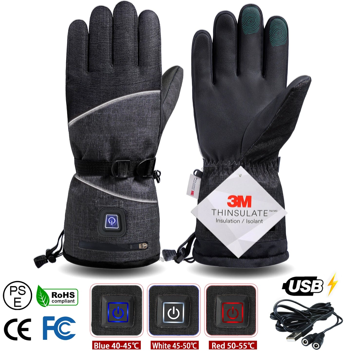 Gants d'hiver 3M Coton Chauffant Gants Electriques Thermiques Imperméables Snowboard Cyclisme Moto Ski Outdoor