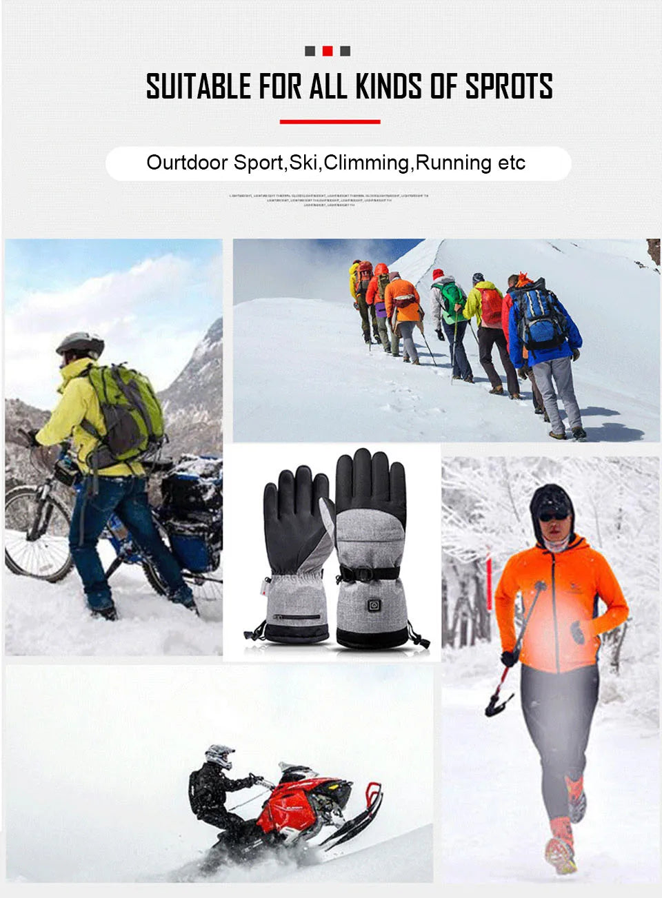 Gants d'hiver 3M Coton Chauffant Gants Electriques Thermiques Imperméables Snowboard Cyclisme Moto Ski Outdoor