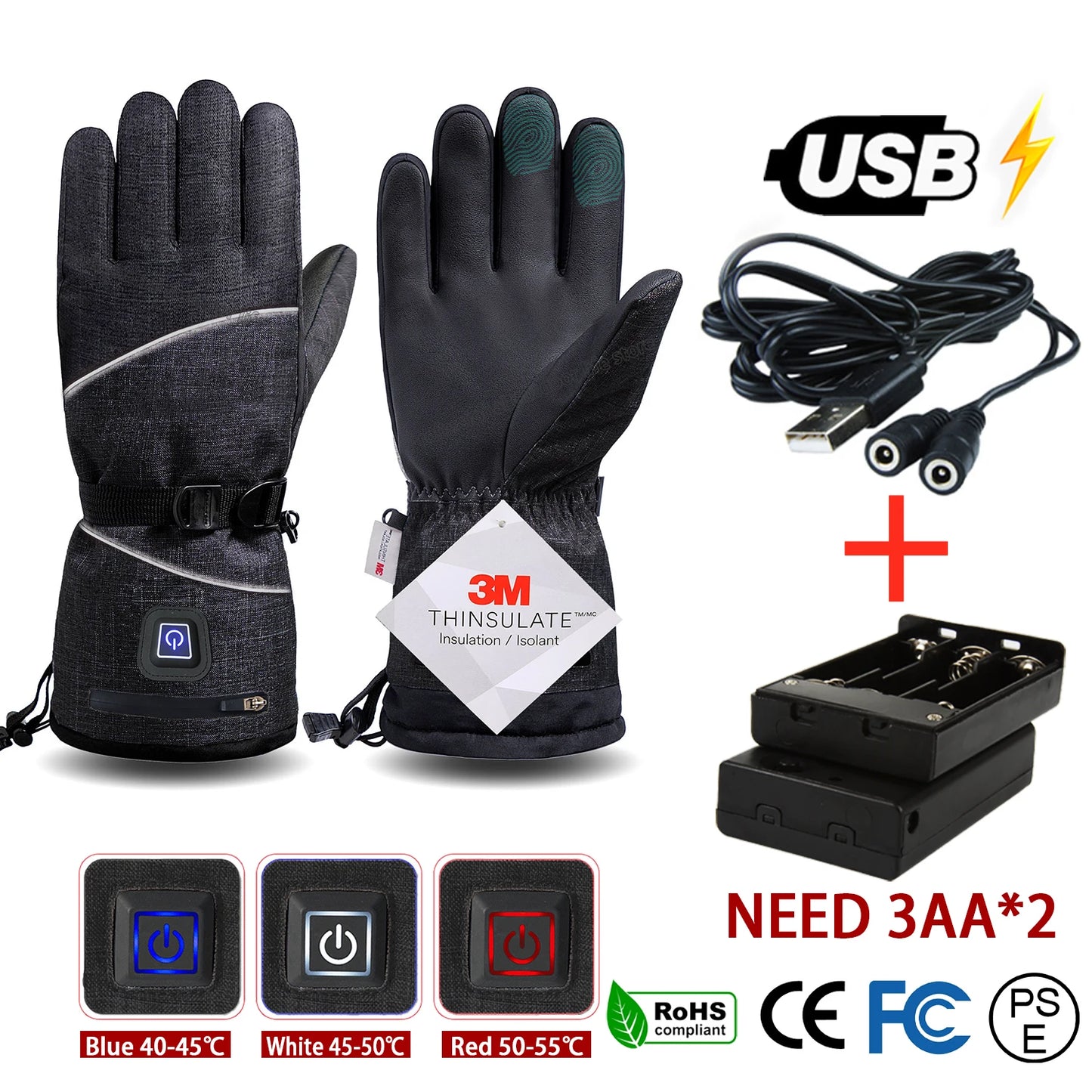 Gants d'hiver 3M Coton Chauffant Gants Electriques Thermiques Imperméables Snowboard Cyclisme Moto Ski Outdoor