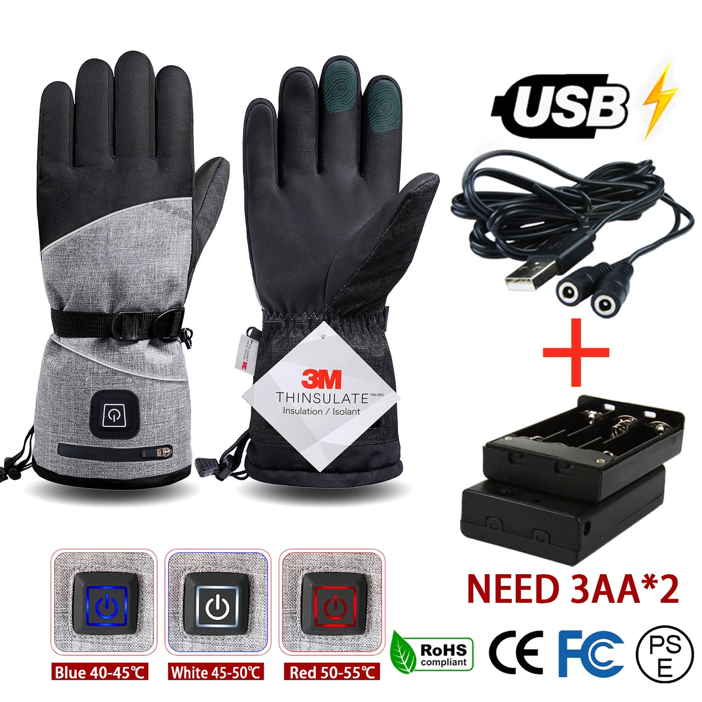 Gants d'hiver 3M Coton Chauffant Gants Electriques Thermiques Imperméables Snowboard Cyclisme Moto Ski Outdoor