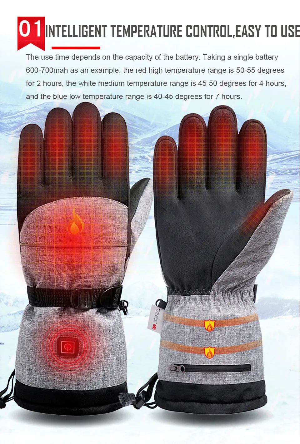 Gants d'hiver 3M Coton Chauffant Gants Electriques Thermiques Imperméables Snowboard Cyclisme Moto Ski Outdoor