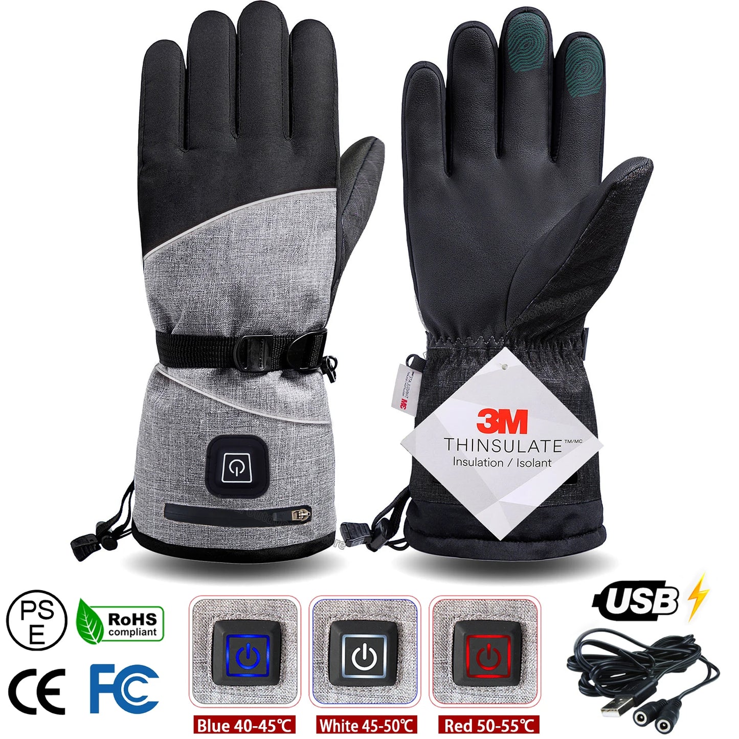 Gants d'hiver 3M Coton Chauffant Gants Electriques Thermiques Imperméables Snowboard Cyclisme Moto Ski Outdoor