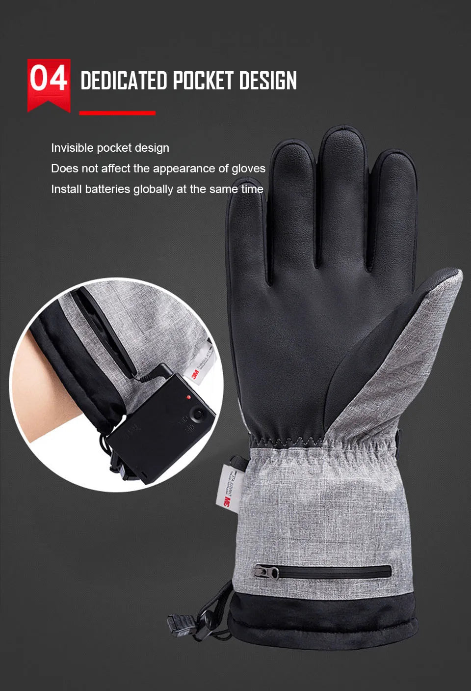 Gants d'hiver 3M Coton Chauffant Gants Electriques Thermiques Imperméables Snowboard Cyclisme Moto Ski Outdoor